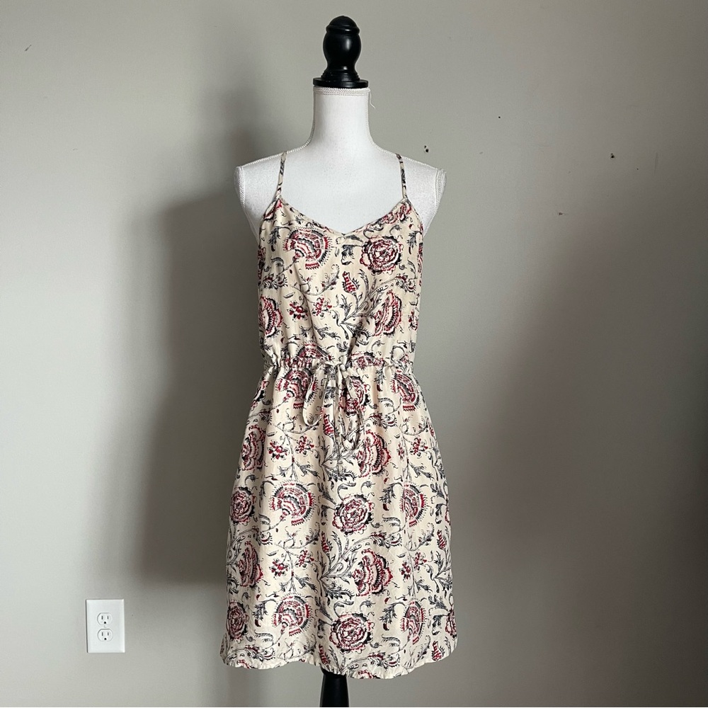 MADEWELL | Beige Floral Print Silk Sleeveless Dress Sz 8 - Picture 2 of 11